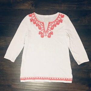 Talbots Embroidered Sleeve Tunic Top